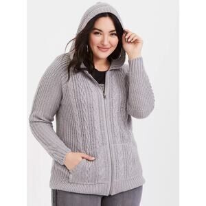 Torrid Womens Gray Plus Sz 2X Zip Front Hooded Cardigan Fisherman Cable Knit